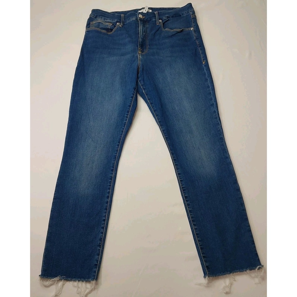 Good American Jeans Women 12/31 Blue Denim High Rise Skinny Stretch Comfort Fray